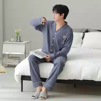 莫代尔 小清新显瘦开衫长袖长裤简约亲肤舒适柔软家居服可外穿睡衣套装 男女同款