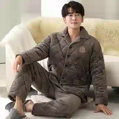 莫代尔 细腻舒适简约蓄热保暖亲肤储温家居服长袖长裤睡衣套装 男款 橄榄棕色