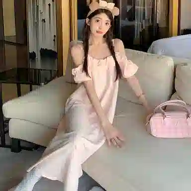 莫代尔 舒适百搭吊带时尚柔软亲肤带胸垫宽松可外穿夏季睡裙 女款 浅粉色