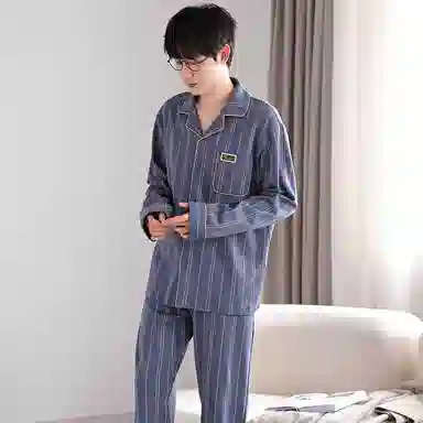 莫代尔 耐磨轻盈透气细腻亲肤吸湿排汗舒适柔软开衫长袖长裤居家休闲可外穿睡衣套装 男 灰蓝色