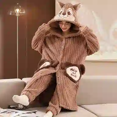 莫代尔 韩版时尚卡通舒适柔软亲肤保暖蓄热储温长袖长裤睡衣套装 男女同款