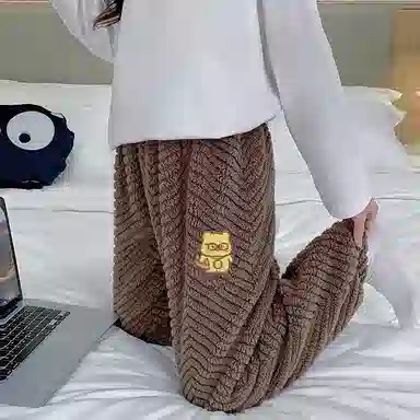 莫代尔 素色时尚卡通柔软保暖储温抗起球提花可外穿睡裤 女款 棕色