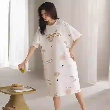 莫代尔 韩版舒适简洁圆领轻柔时尚无束缚可外穿短袖睡裙 女款 白色