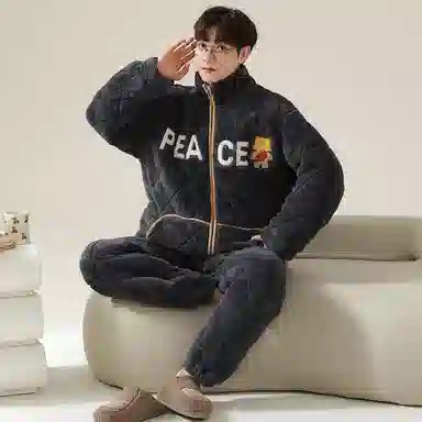 莫代尔 保暖亲肤舒适柔软储温蓄热韩版卡通时尚简约家居服可外穿睡衣套装 男女同款