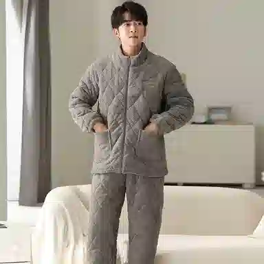 莫代尔 时尚长袖长裤保暖储温细腻蓄热加厚不臃肿家居服可外穿睡衣套装 男款 灰色