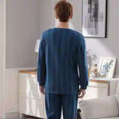 莫代尔 轻盈透气亲肤吸湿排汗舒适耐磨柔软微弹可居家休闲可外穿长袖长裤睡衣套装 男款 藏青色