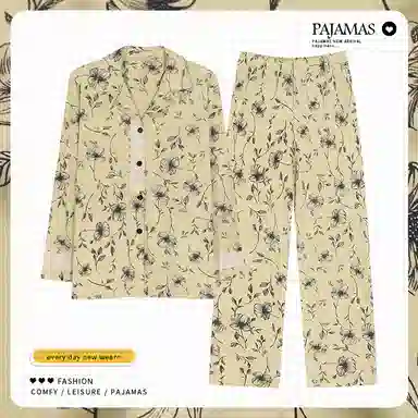 莫代尔 亲肤透气柔软舒适开衫长袖长裤睡衣套装 女款 抹茶色