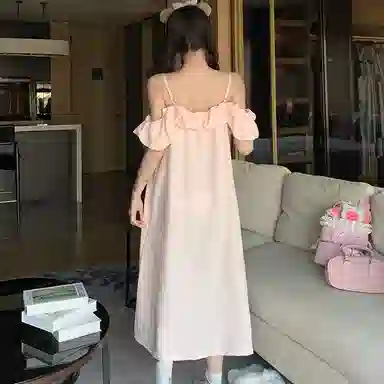 莫代尔 舒适百搭吊带时尚柔软亲肤带胸垫宽松可外穿夏季睡裙 女款 浅粉色