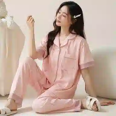 莫代尔 简约韩版舒适亲肤气质柔软轻盈透气大码短袖长裤时尚家居产前产后月子服可外穿睡衣套装 女款 桃色