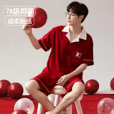 莫代尔 个性轻盈透气时尚简洁翻领开衫休闲百搭睡衣套装 男女同款