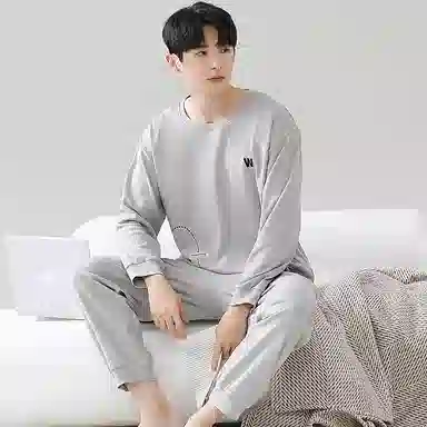 莫代尔 轻盈吸湿排汗舒适亲肤耐磨柔软微弹透气可居家休闲可外穿长袖长裤睡衣套装 男款 浅灰色