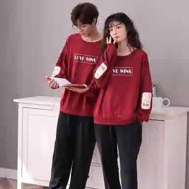 莫代尔 纯棉透气不闷亲肤舒适时尚套头圆领家居服可外穿睡衣套装 男女同款