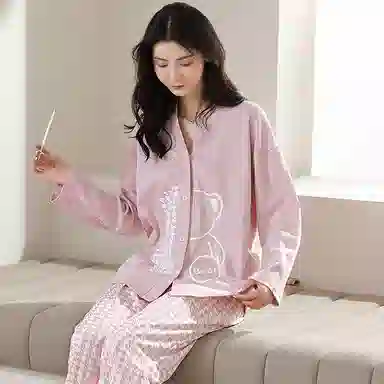 莫代尔 抗菌亲肤舒适轻薄甜美透气温柔不易起球长袖长裤可外穿春秋季睡衣套装 女款 图片色