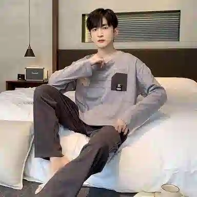 莫代尔 细腻耐磨舒适柔软亲肤透气微弹长袖松紧裤腰不勒腹长裤居家休闲可外穿睡衣套装 男款 紫色