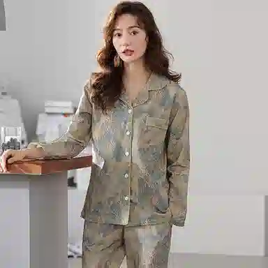 莫代尔 舒适轻盈休闲优雅时尚家居服可外穿睡衣套装 女款 卡其色