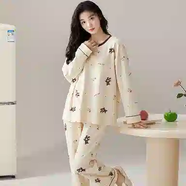 莫代尔 轻盈透气简约微弹亲肤长袖长裤可外穿居家服睡衣套装 女款 杏色