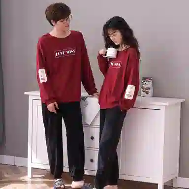 莫代尔 纯棉透气不闷亲肤舒适时尚套头圆领家居服可外穿睡衣套装 男女同款