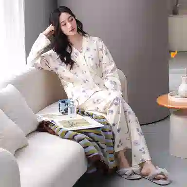 莫代尔 小清新透气亲肤开衫长袖长裤居家服可外穿睡衣套装 女款 白色