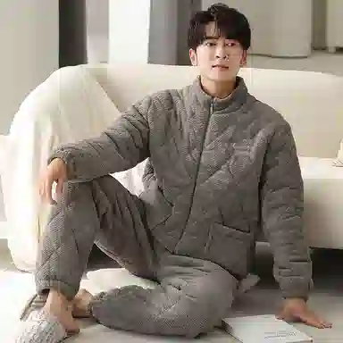 莫代尔 时尚长袖长裤保暖储温细腻蓄热加厚不臃肿家居服可外穿睡衣套装 男款 灰色