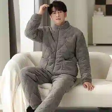 莫代尔 时尚长袖长裤保暖储温细腻蓄热加厚不臃肿家居服可外穿睡衣套装 男款 灰色