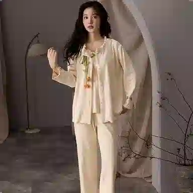 莫代尔 简约轻熟风柔软时尚亲肤透气可外穿居家服睡衣套装 女款 杏色