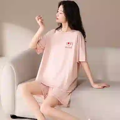 莫代尔 舒适轻柔休闲简约百搭圆领套头气质时尚轻盈透气无束缚短袖短裤情侣款家居服可外穿睡衣套装 男女同款