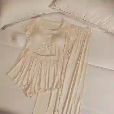 莫代尔 韩版休闲简约轻盈透气套头舒适柔软亲肤细腻带胸垫防凸点短袖家居服睡衣套装 女款