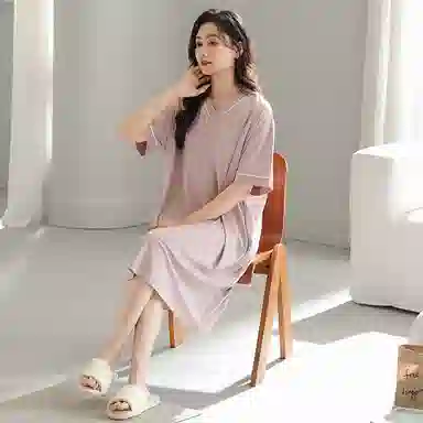 莫代尔 甜美柔软舒适亲肤透气时尚无束缚带胸垫防凸点可外穿短袖睡裙 女款 藕色