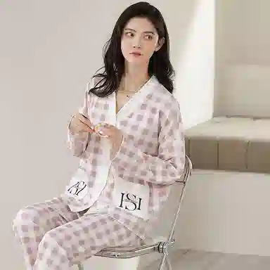 莫代尔 抗菌时尚亲肤舒适甜美柔软透气长袖长裤可外穿家居服睡衣套装 女款 粉红色