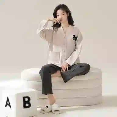 莫代尔 厚款细腻软糯舒适耐磨亲肤开衫长袖不勒腹长裤可居家休闲可外穿睡衣套装 女款 杏色