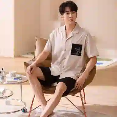 莫代尔 可外穿亲肤柔软圆领细腻简约休闲短袖春夏季睡衣套装 男女同款