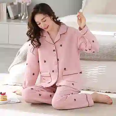 莫代尔 简约时尚轻柔长袖长裤睡衣套装 女款 桃色