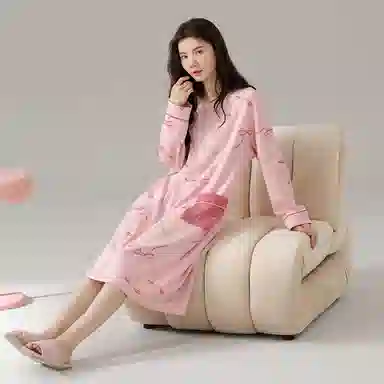 莫代尔 轻盈耐磨微弹透气吸湿排汗柔软长袖睡裙 女款 粉色