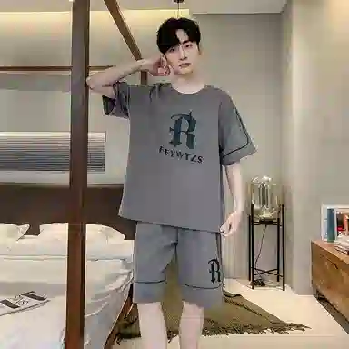 莫代尔 亲肤轻薄透气舒适圆领套头居家短袖短裤可外穿睡衣套装 男款 铅色