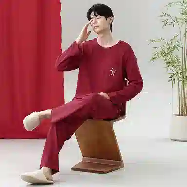 莫代尔 抗菌时尚喜庆简约轻盈微弹舒适亲肤柔软不易起球居家服可外穿睡衣套装 男款 红色