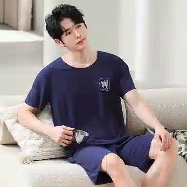 莫代尔 舒适百搭轻盈透气圆领套头简约休闲柔软亲肤可外穿家居服睡衣套装 男款