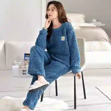 莫代尔 保暖储温轻柔舒适亲肤可外穿长袖长裤睡衣套装 女款 藏青色