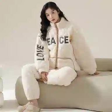 莫代尔 保暖亲肤舒适柔软储温蓄热韩版卡通时尚简约家居服可外穿睡衣套装 男女同款