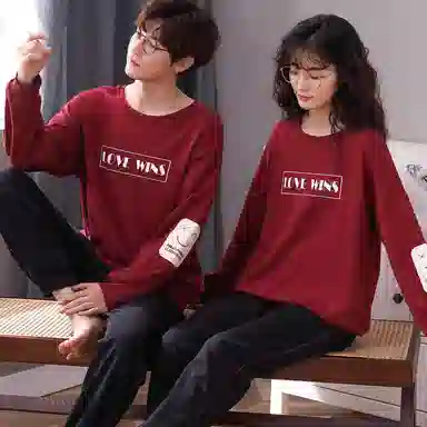 莫代尔 纯棉透气不闷亲肤舒适时尚套头圆领家居服可外穿睡衣套装 男女同款