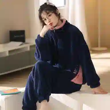 莫代尔 简约透气细腻亲肤吸湿排汗耐磨舒适柔软长袖休闲可外穿长裤睡衣套装 男款 藏青色