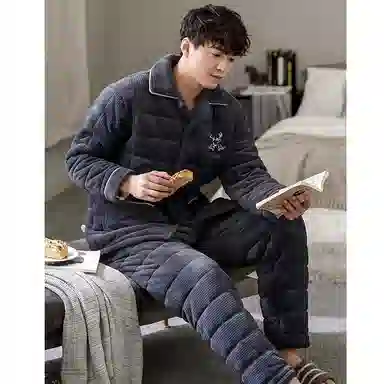 莫代尔 简约翻领舒适柔软亲肤加厚保暖微弹家居服可外穿睡衣套装 男款 灰暮色