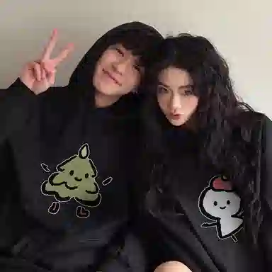 莫代尔 舒适亲肤卡通潮流韩版时尚印花休闲连帽长袖可外穿打底衣 男女同款