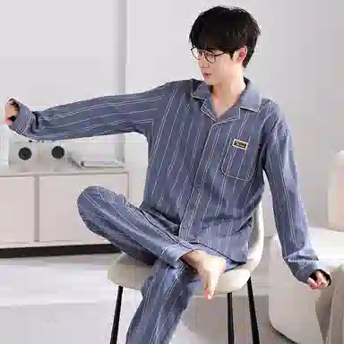 莫代尔 耐磨轻盈透气细腻亲肤吸湿排汗舒适柔软开衫长袖长裤居家休闲可外穿睡衣套装 男 灰蓝色