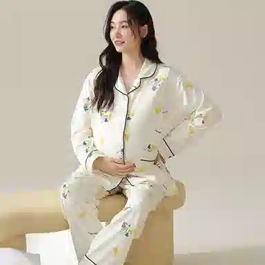 莫代尔 简约舒适柔软透气吸湿排汗亲肤开衫长袖长裤家居服可外穿睡衣套装 女款 白色