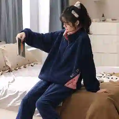 莫代尔 简约透气细腻亲肤吸湿排汗耐磨舒适柔软长袖休闲可外穿长裤睡衣套装 男款 藏青色