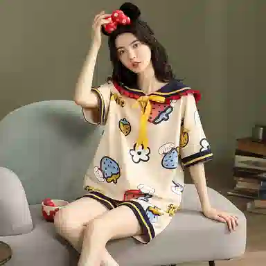 莫代尔 简约柔软亲肤细腻舒适休闲时尚百搭短袖家居服可外穿睡衣套装 女款 花色