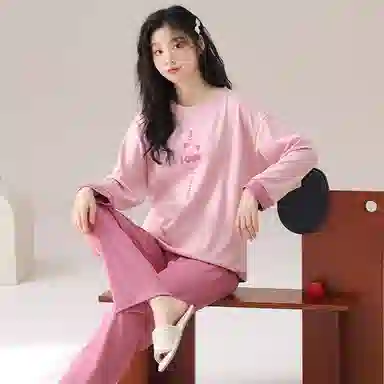 莫代尔 韩版时尚圆领套头长袖长裤简约亲肤舒适家居服可外穿睡衣套装 男女同款