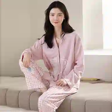 莫代尔 抗菌亲肤舒适轻薄甜美透气温柔不易起球长袖长裤可外穿春秋季睡衣套装 女款 图片色