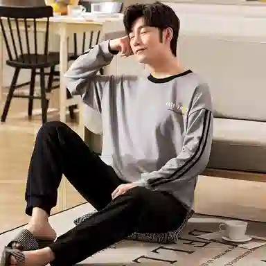 莫代尔 经典简约时尚气质保暖轻柔亲肤舒适圆领有口袋长袖长裤时尚可穿睡衣套装 男款 灰色