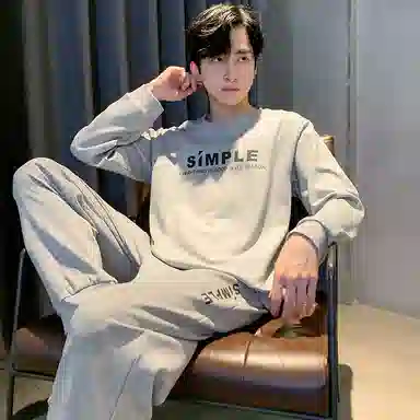 莫代尔 舒适亲肤柔软透气长袖长裤可居家休闲可外穿睡衣套装 男款 银色